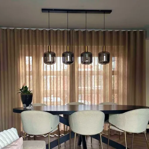 Design hanglamp zwart met goud en smoke glas 4-lichts - Zuzanna