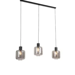 Design hanglamp zwart met smoke glas 3-lichts 161,5 cm - Qara