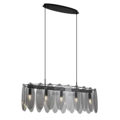 Design hanglamp zwart met smoke glas ovaal 5-lichts - Mochan