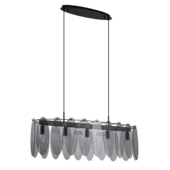 Design hanglamp zwart met smoke glas ovaal 5-lichts - Mochan