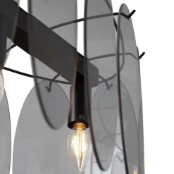 Design hanglamp zwart met smoke glas ovaal 5-lichts - Mochan