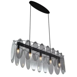 Design hanglamp zwart met smoke glas ovaal 5-lichts - Mochan