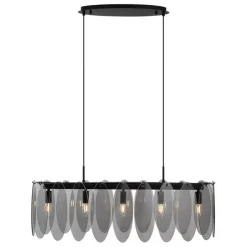 Design hanglamp zwart met smoke glas ovaal 5-lichts - Mochan