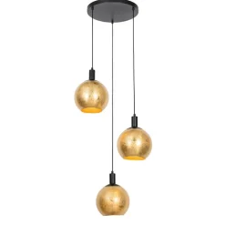 Design hanglamp zwart met goud glas 3-lichts - Bert