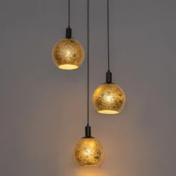Design hanglamp zwart met goud glas 3-lichts - Bert