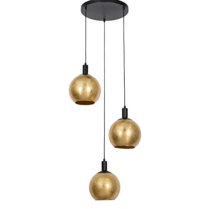 Design hanglamp zwart met goud glas 3-lichts - Bert