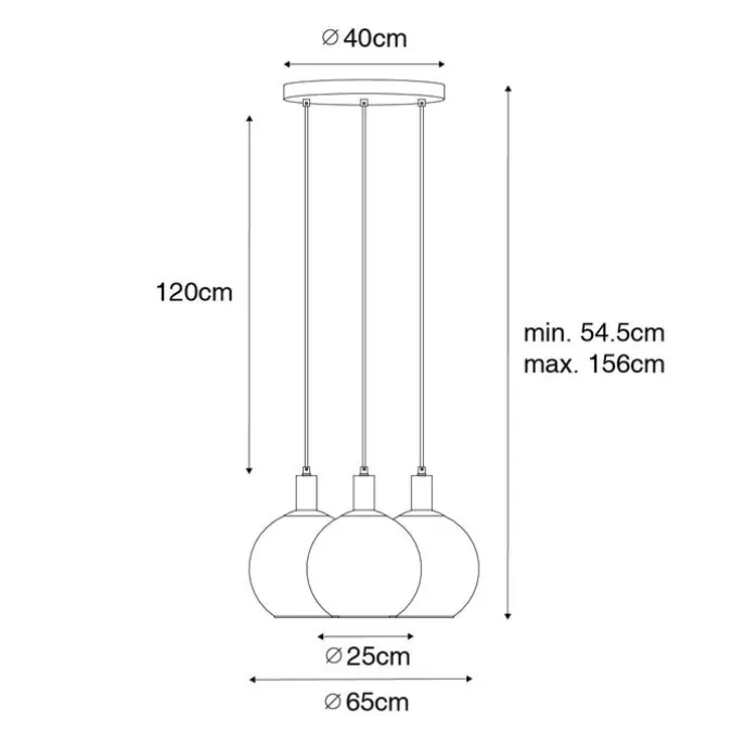 Design hanglamp zwart met goud glas 3-lichts - Bert