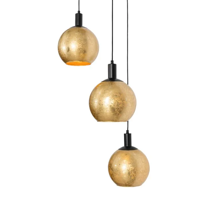 Design hanglamp zwart met goud glas 3-lichts - Bert