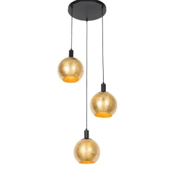 Design hanglamp zwart met goud glas 3-lichts - Bert