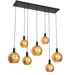 Design hanglamp zwart met goud glas 7-lichts - Bert