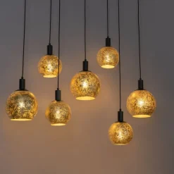 Design hanglamp zwart met goud glas 7-lichts - Bert