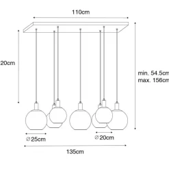 Design hanglamp zwart met goud glas 7-lichts - Bert