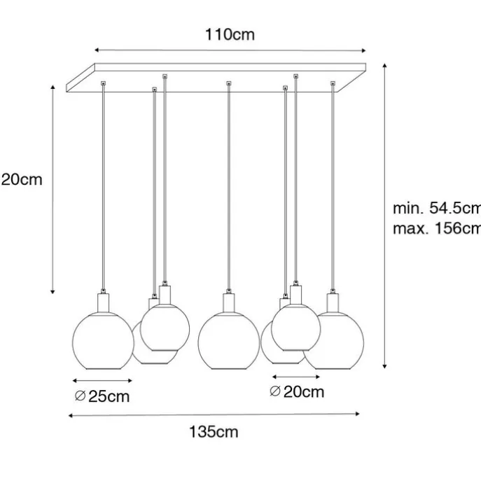 Design hanglamp zwart met goud glas 7-lichts - Bert
