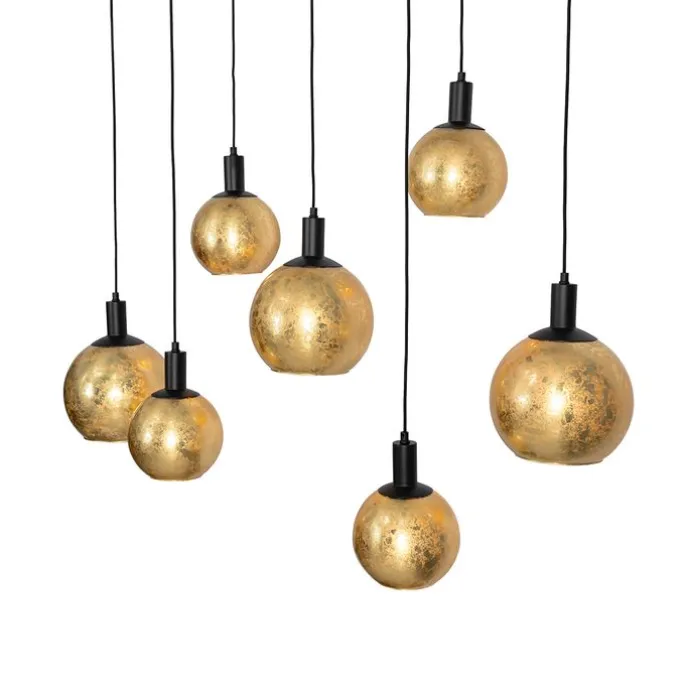 Design hanglamp zwart met goud glas 7-lichts - Bert