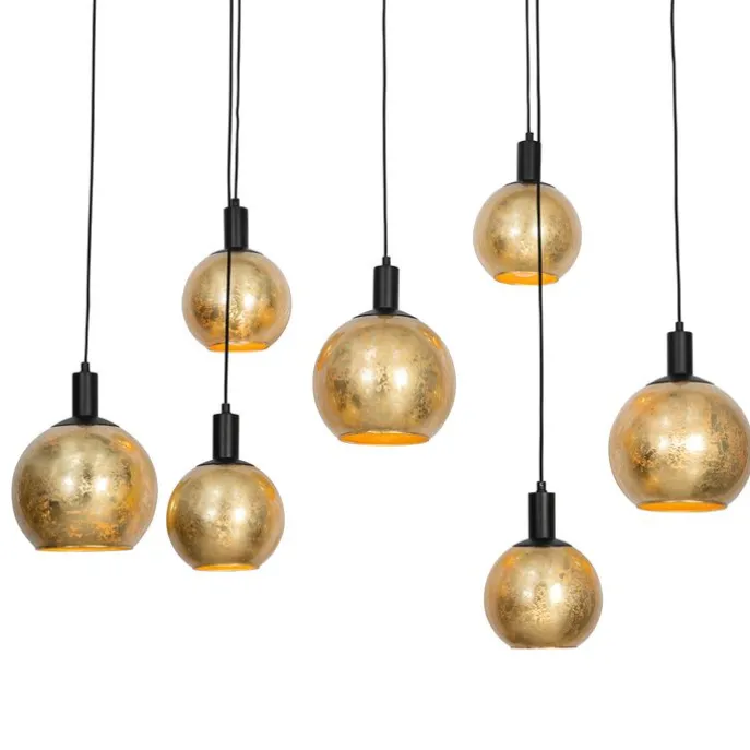 Design hanglamp zwart met goud glas 7-lichts - Bert