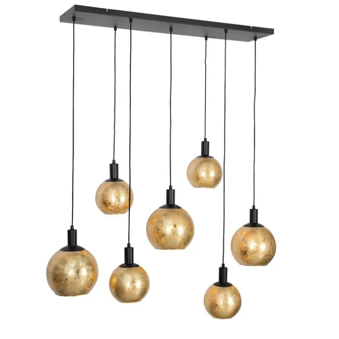 Design hanglamp zwart met goud glas 7-lichts - Bert