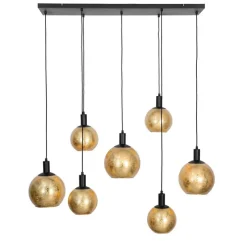 Design hanglamp zwart met goud glas 7-lichts - Bert