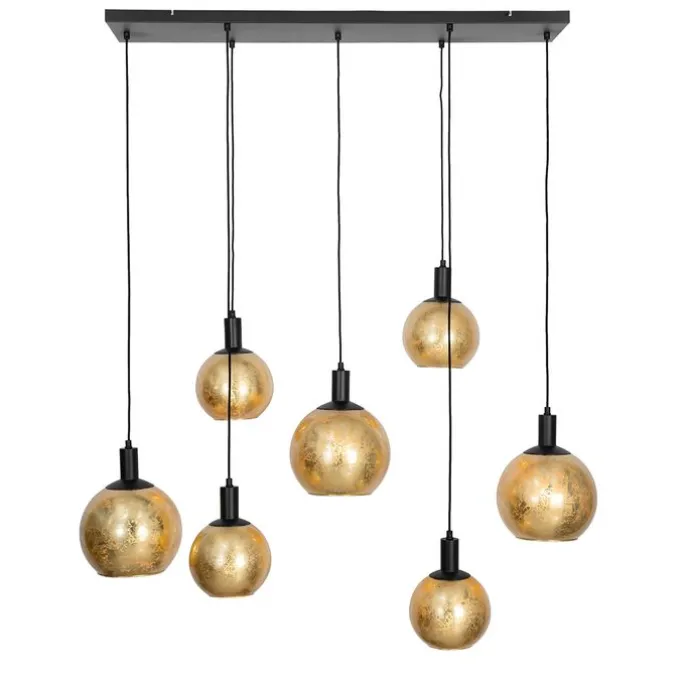Design hanglamp zwart met goud glas 7-lichts - Bert