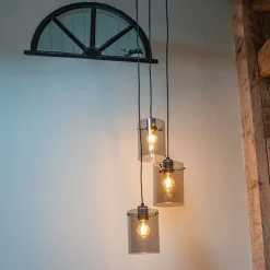 Design hanglamp zwart met smoke glas 3-lichts - Dome