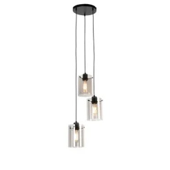 Design hanglamp zwart met smoke glas 3-lichts - Dome
