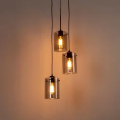 Design hanglamp zwart met smoke glas 3-lichts - Dome
