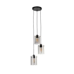 Design hanglamp zwart met smoke glas 3-lichts - Dome