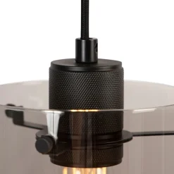 Design hanglamp zwart met smoke glas 3-lichts - Dome