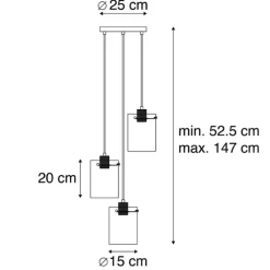 Design hanglamp zwart met smoke glas 3-lichts - Dome