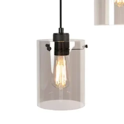 Design hanglamp zwart met smoke glas 3-lichts - Dome