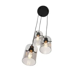 Design hanglamp zwart met smoke glas 3-lichts - Dome