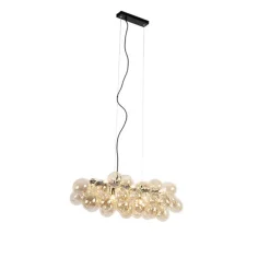 Design hanglamp zwart met amber glas 8-lichts - Uvas