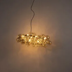 Design hanglamp zwart met amber glas 8-lichts - Uvas