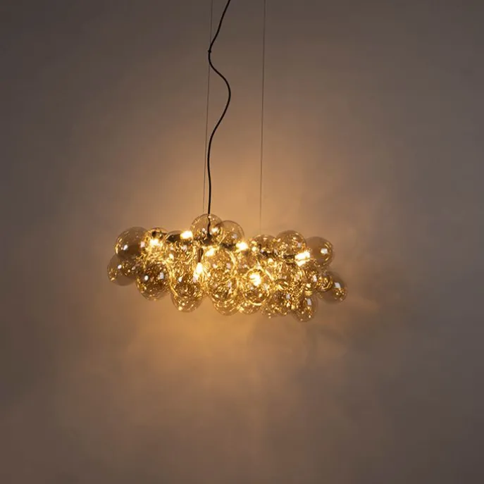 Design hanglamp zwart met amber glas 8-lichts - Uvas