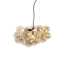 Design hanglamp zwart met amber glas 8-lichts - Uvas
