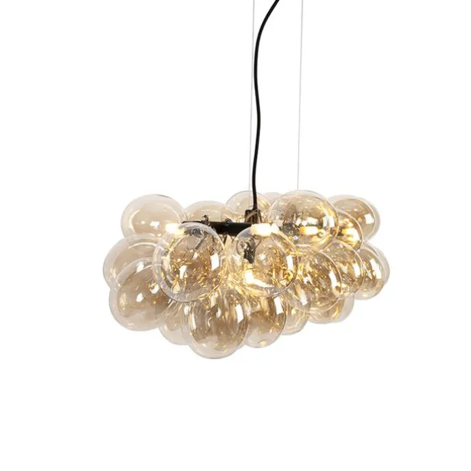 Design hanglamp zwart met amber glas 8-lichts - Uvas
