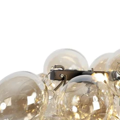 Design hanglamp zwart met amber glas 8-lichts - Uvas