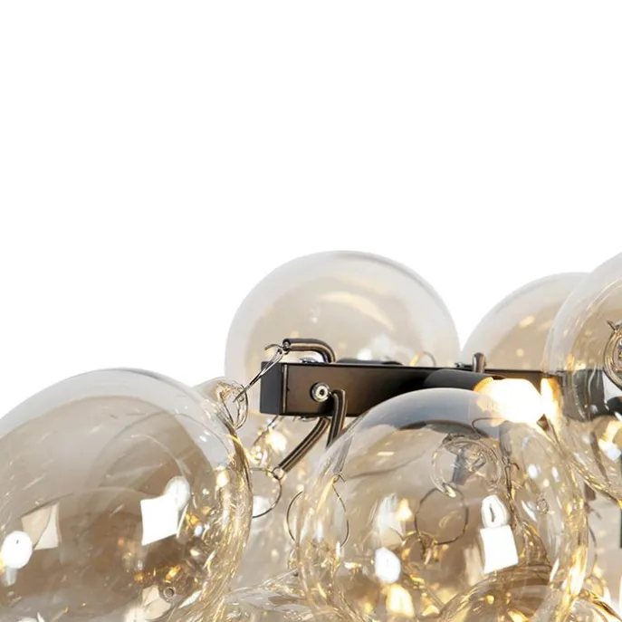 Design hanglamp zwart met amber glas 8-lichts - Uvas