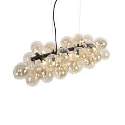 Design hanglamp zwart met amber glas 8-lichts - Uvas