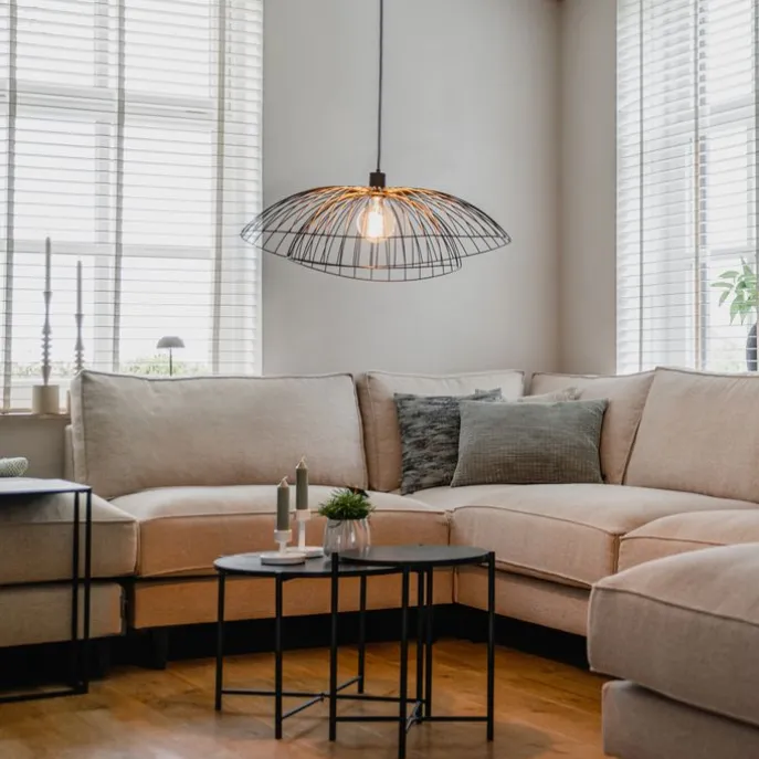 Design hanglamp zwart met dubbele kap 66cm - Pua