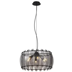 Design hanglamp zwart met smoke glas rond 6-lichts - Mochan