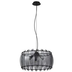 Design hanglamp zwart met smoke glas rond 6-lichts - Mochan
