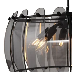 Design hanglamp zwart met smoke glas rond 6-lichts - Mochan