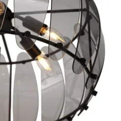 Design hanglamp zwart met smoke glas rond 6-lichts - Mochan