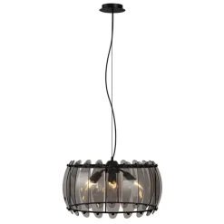 Design hanglamp zwart met smoke glas rond 6-lichts - Mochan