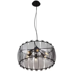 Design hanglamp zwart met smoke glas rond 6-lichts - Mochan