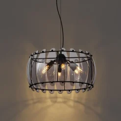 Design hanglamp zwart met smoke glas rond 6-lichts - Mochan