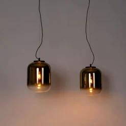 Design hanglamp zwart met goud glas 2-lichts - Bliss