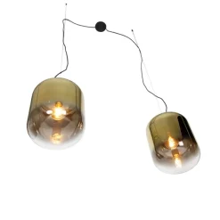 Design hanglamp zwart met goud glas 2-lichts - Bliss