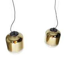 Design hanglamp zwart met goud glas 2-lichts - Bliss