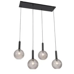 Design hanglamp zwart met smoke glas 4-lichts- Chico